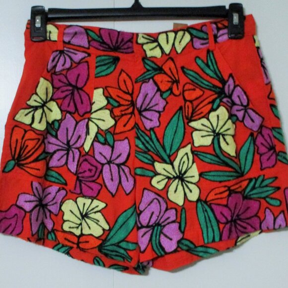 Roller Rabbit Red Floral Embroidered Jorales High-Rise Sierra Shorts Small $138 - Picture 6 of 6